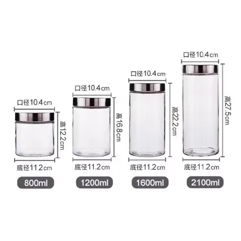 Hũ thuỷ tinh trơn/Lọ thuỷ tinh nắp inox dung tích 900ml, 1250ml, 1650ml và 2100ml đựng thực phẩm, gia vị tránh ẩm mốc