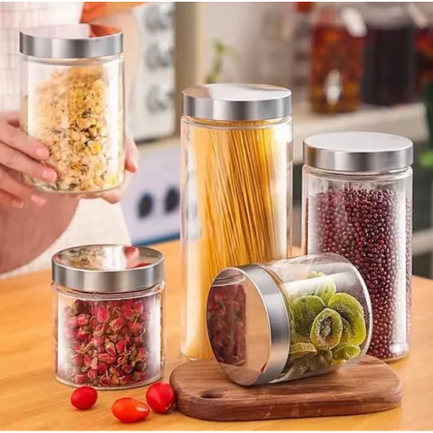Hũ thuỷ tinh trơn/Lọ thuỷ tinh nắp inox dung tích 900ml, 1250ml, 1650ml và 2100ml đựng thực phẩm, gia vị tránh ẩm mốc