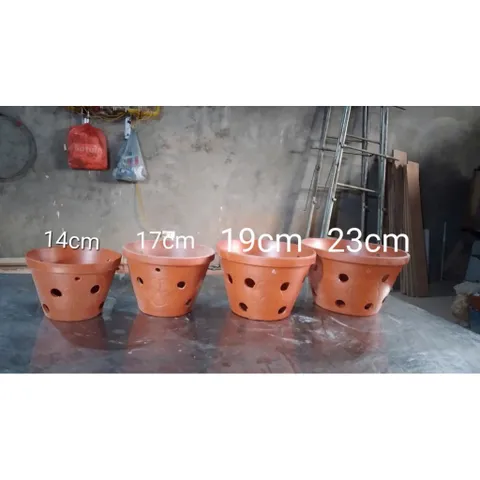 COMBO 3-5 Chậu  đất nung có 4 size + Tặng kèm móc treo, trồng hoa Lan, cây phong Lan, phong lan loại 1
