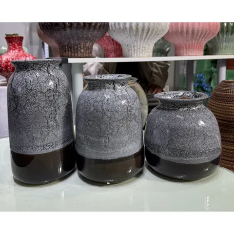 (Nhiều Màu) - Set 3 Bình Hoa Men Nâu Mộc Gốm Sứ Bát Tràng Dáng đơn giản – mộc mạc | Decor nhà cửa – studio chụp ảnh