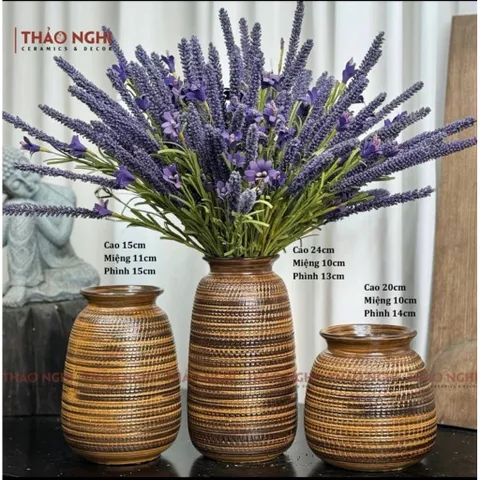 (Nhiều Màu) - Set 3 Bình Hoa Men Nâu Mộc Gốm Sứ Bát Tràng Dáng đơn giản – mộc mạc | Decor nhà cửa – studio chụp ảnh