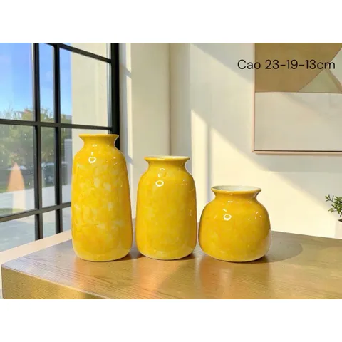 Set 3 bình hoa lọ hoa gốm Bát Tràng cao cấp men cẩm thạch, vân mây nhiều màu phù hợp các loại hoa decor nhà sang làm quà