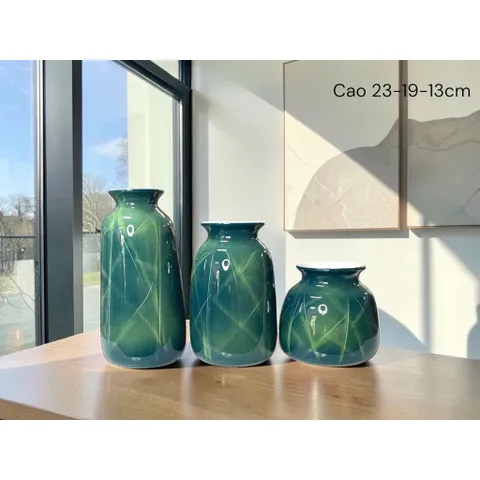 Set 3 bình hoa lọ hoa gốm Bát Tràng cao cấp men cẩm thạch, vân mây nhiều màu phù hợp các loại hoa decor nhà sang làm quà