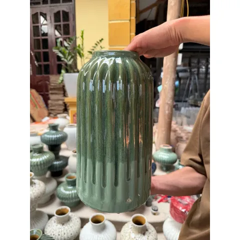 Bình hoa dáng lồng chim - Gốm Sứ Bát Tràng Cao Cấp cắm hoa decor trang trí nhà và quán cà phê, cắm các loại hoa xinh