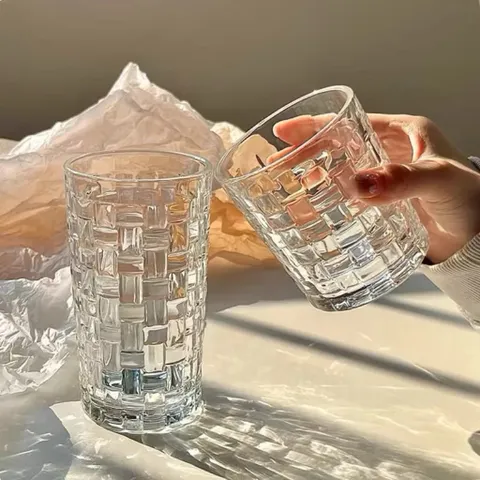Ly Thuỷ Tinh, Cốc Thuỷ Tinh Hoạ Tiết Kẻ Caro Dung Tích 300ml và 350ml Thiết Kế Sang Trọng Thích Hợp Decor, Đựng Trà,...
