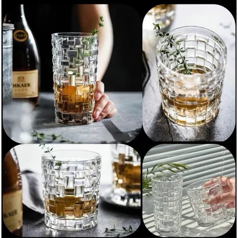 Ly Thuỷ Tinh, Cốc Thuỷ Tinh Hoạ Tiết Kẻ Caro Dung Tích 300ml và 350ml Thiết Kế Sang Trọng Thích Hợp Decor, Đựng Trà,...