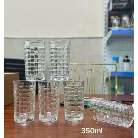 Ly Thuỷ Tinh, Cốc Thuỷ Tinh Hoạ Tiết Kẻ Caro Dung Tích 300ml và 350ml Thiết Kế Sang Trọng Thích Hợp Decor, Đựng Trà,...