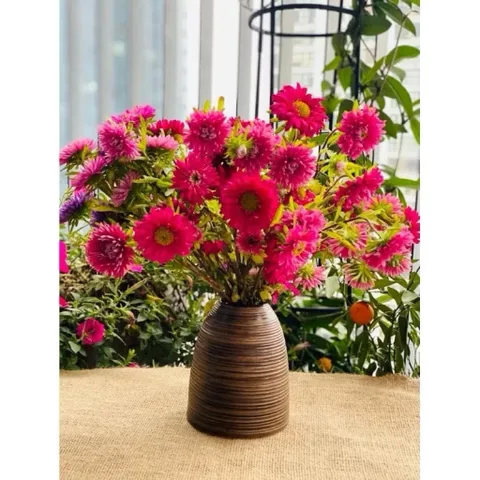 Bình Hoa Gốm Mini 15cm | Để Bàn Decor Dáng Chuông Vân Ganh Gốm Sứ Bát Tràng men gốm sắc nét họa tiết vân ngang