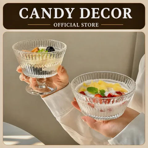 Ly kem thuỷ tinh hoạ tiết vân sọc dung tích 350ml sử dụng trong các quán cà phê, nhà hàng hoặc gia đình