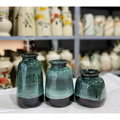 Set 3 Lọ Hoa Men Hoả Biến Để Bàn Phù Hợp Decor Nhà Cửa, Men Mộc Cắm Đa Dạng Các Loại Hoa