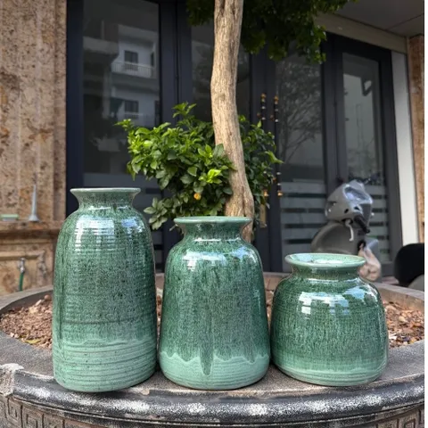 Set 3 Lọ Hoa Men Hoả Biến Để Bàn Phù Hợp Decor Nhà Cửa, Men Mộc Cắm Đa Dạng Các Loại Hoa