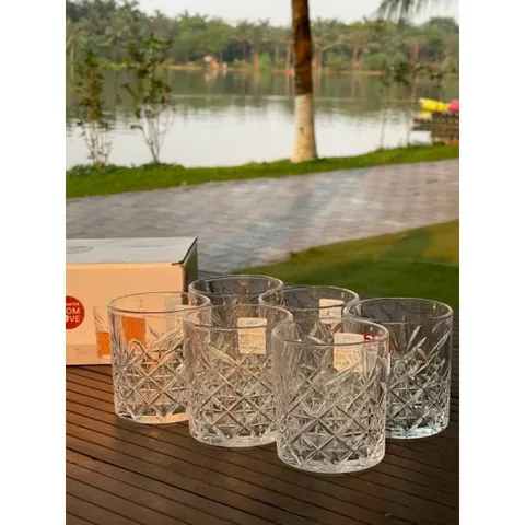 Bộ 6 ly thuỷ tinh/ cốc thuỷ tinh chính hãng Deli dung tích 340ml chịu nhiệt tốt hoạ tiết kim cương phong cách châu Âu