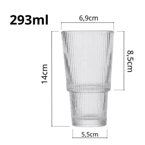 Ly thuỷ tinh/ Cốc thuỷ tinh 2 tầng sọc dọc hãng Deli cao câp chịu nhiệt có 3 size decor quán cà phê đẹp