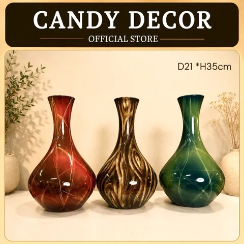Bình hoa lọ hoa DÁNG TỎI MEN CẨM THẠCH Bát Tràng cao cấp cao 35cm decor nhà sang