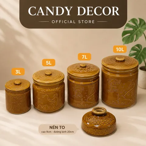 Vại Sành Muối Dưa Cà, Hũ Đựng Gạo Bát Tràng Cao Cấp, hũ sành có 4 size muối dưa cà, kim chi, dưa hành, an toàn lành tính