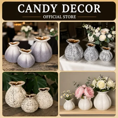 Set 3 bình hoa hoa mini dáng Củ Hành Bát Tràng cao cấp, trang trí phòng khách, decor, làm quà tặng