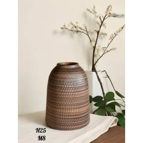 Lọ Hoa, Bình Cắm Hoa Dáng Chuông Men Nâu Mộc 25cm và 30cm Gốm Sứ Bát Tràng