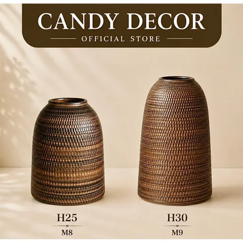 Lọ Hoa, Bình Cắm Hoa Dáng Chuông Men Nâu Mộc 25cm và 30cm Gốm Sứ Bát Tràng