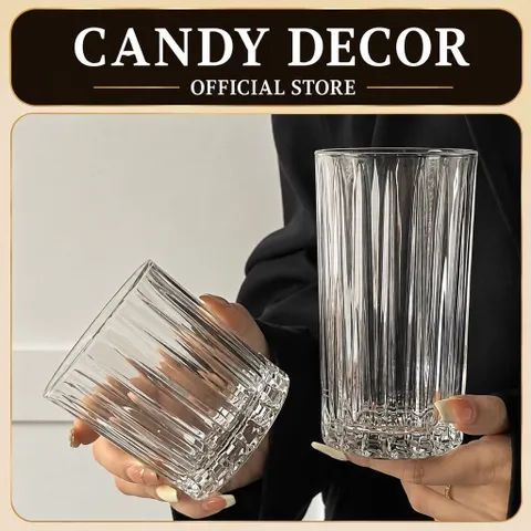 Ly thủy tinh kiểu dáng tròn họa tiết vân sọc dọc dung tích 300ml và 320ml chịu nhiệt tốt