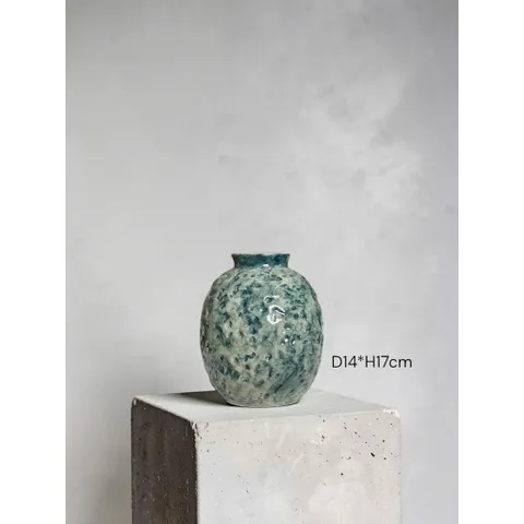 Bình hoa lọ hoa DÁNG VÒ CẨM THẠCH tròn cao 18cm Bát Tràng cao cấp, phù hợp decor trang trí nhà cửa, bàn làm việc