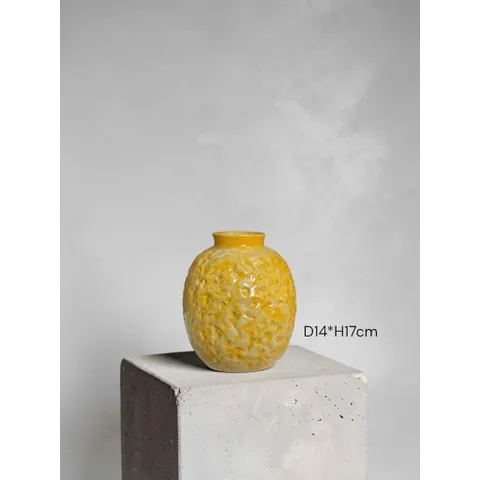 Bình hoa lọ hoa DÁNG VÒ CẨM THẠCH tròn cao 18cm Bát Tràng cao cấp, phù hợp decor trang trí nhà cửa, bàn làm việc
