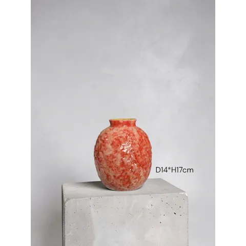 Bình hoa lọ hoa DÁNG VÒ CẨM THẠCH tròn cao 18cm Bát Tràng cao cấp, phù hợp decor trang trí nhà cửa, bàn làm việc