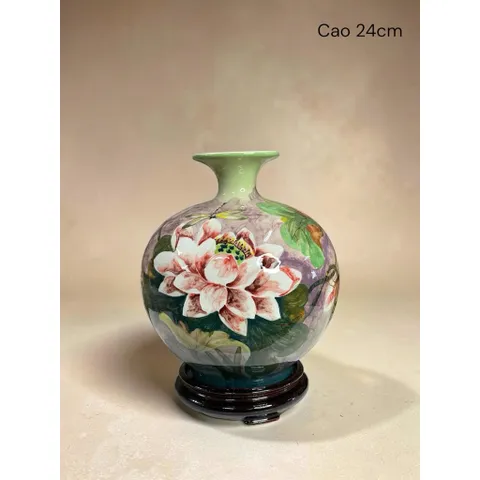 Bình Hút Lộc Cao 24cm Vẽ 3D Men Ngọc Gốm Sứ Bát Tràng Trang Trí Decor Để Bàn Làm Việc, Phòng Khách, Quà Tặng Hiếu Hỷ