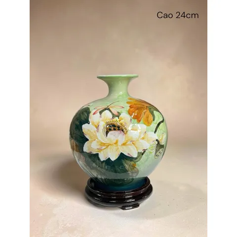 Bình Hút Lộc Cao 24cm Vẽ 3D Men Ngọc Gốm Sứ Bát Tràng Trang Trí Decor Để Bàn Làm Việc, Phòng Khách, Quà Tặng Hiếu Hỷ