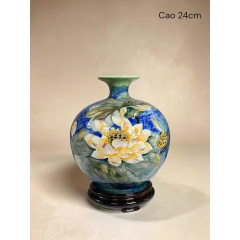 Bình Hút Lộc Cao 24cm Vẽ 3D Men Ngọc Gốm Sứ Bát Tràng Trang Trí Decor Để Bàn Làm Việc, Phòng Khách, Quà Tặng Hiếu Hỷ