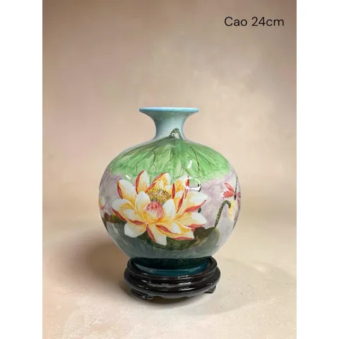 Bình Hút Lộc Cao 24cm Vẽ 3D Men Ngọc Gốm Sứ Bát Tràng Trang Trí Decor Để Bàn Làm Việc, Phòng Khách, Quà Tặng Hiếu Hỷ