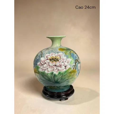 Bình Hút Lộc Cao 24cm Vẽ 3D Men Ngọc Gốm Sứ Bát Tràng Trang Trí Decor Để Bàn Làm Việc, Phòng Khách, Quà Tặng Hiếu Hỷ