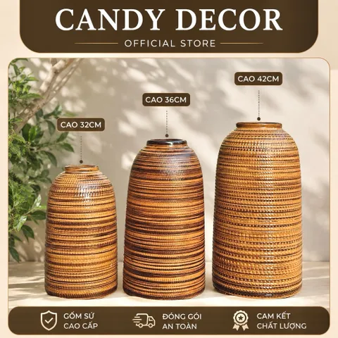 Bình hoa dáng chuông thon cao có cổ gốm sứ Bát Tràng 32cm, 36cm và 42cm trang trí phòng khách-trưng lên ban thần tài