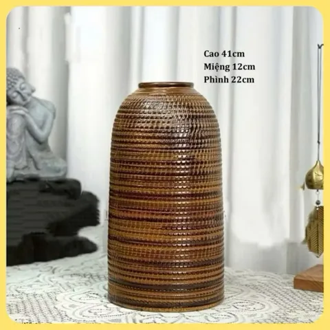 Bình hoa dáng chuông thon cao có cổ gốm sứ Bát Tràng 32cm, 36cm và 42cm trang trí phòng khách-trưng lên ban thần tài