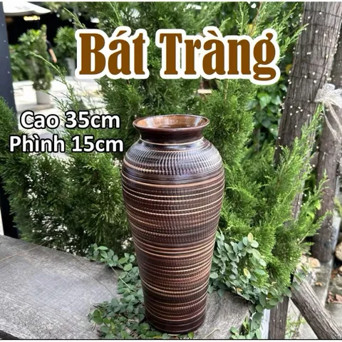 (Nhiều Màu) - Bình hoa gốm dáng đùi dế men nâu mộc 31cm cắm Gốm sứ Bát Tràng decor phòng khách cắm mọi loài hoa