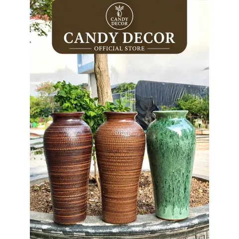 (Nhiều Màu) - Bình hoa gốm dáng đùi dế men nâu mộc 31cm cắm Gốm sứ Bát Tràng decor phòng khách cắm mọi loài hoa