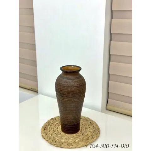 (Nhiều Màu) - Bình hoa gốm dáng đùi dế men nâu mộc 31cm cắm Gốm sứ Bát Tràng decor phòng khách cắm mọi loài hoa