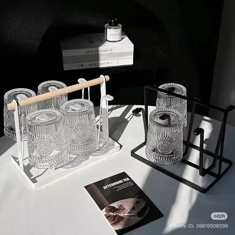 Bộ bình 1,5L và 6 ly thuỷ tinh hoạ tiết mặt trời cao cấp phong cách châu Âu chịu nhiệt tốt