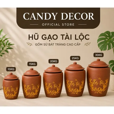 Hũ gạo [10-20kg]- Chĩnh đựng gạo Tài Lộc, Hũ đựng gạo, Chum gạo Bát Tràng cao cấp tài lộc phong thuỷ, thu hút vượng khí