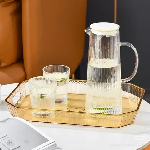 Bộ bình kèm 6 ly thuỷ tinh chính dãng Deli dung tích  250ml chịu nhiệt tốt dùng để uống trà, cà phê, sinh tố,..