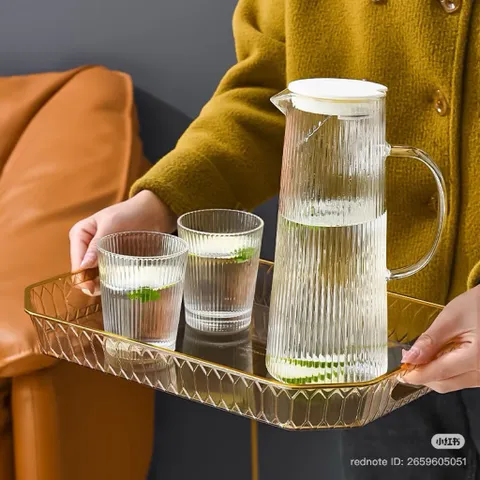 Bộ bình kèm 6 ly thuỷ tinh chính dãng Deli dung tích  250ml chịu nhiệt tốt dùng để uống trà, cà phê, sinh tố,..