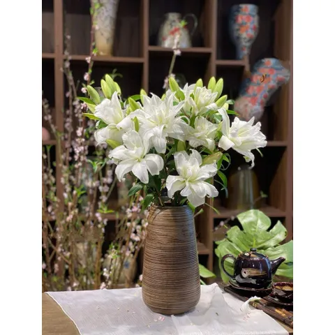 Set 3 bình hoa dáng đu đủ nâu ÁNH KIM cao cấp, gốm sứ Bát Tràng, decor trang trí nhà xinh