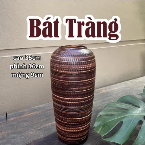 Bình hoa lọ hoa dáng bom men mộc cao 35cm Bát Tràng phù hợp các loại hoa tuyết mai, decor trang trí nhà cửa