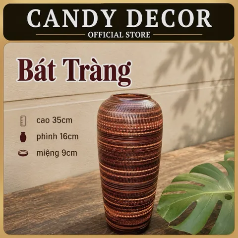 Bình hoa lọ hoa dáng bom men mộc cao 35cm Bát Tràng phù hợp các loại hoa tuyết mai, decor trang trí nhà cửa