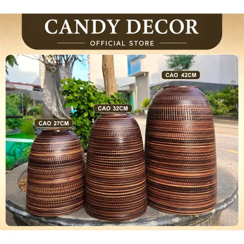 Bình hoa dáng CHUÔNG Bát Tràng màu NÂU VINTAGE phù hợp các loại hoa decor, trang trí nhà xinh sang