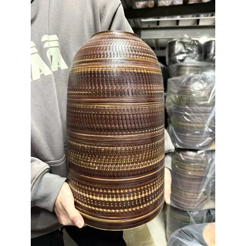 Bình hoa dáng CHUÔNG Bát Tràng màu NÂU VINTAGE phù hợp các loại hoa decor, trang trí nhà xinh sang