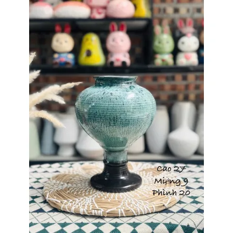 Bình hoa dáng chân đèn men hoả biến cao 27cm gốm sứ Bát Tràng, trang trí phòng khách - Lọ hoa đẹp decor nhà cửa