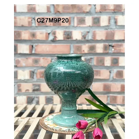 Bình hoa dáng chân đèn men hoả biến cao 27cm gốm sứ Bát Tràng, trang trí phòng khách - Lọ hoa đẹp decor nhà cửa