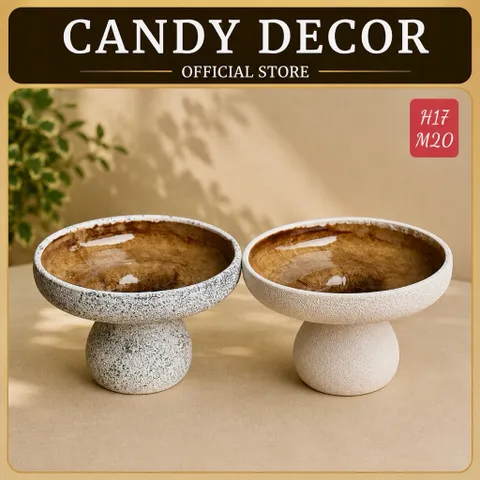 Bình gốm decor men lì chân đế trồng cây mini / dương xỉ( không lỗ), gừng, cắm hoa decor nhà cao 14cm và 17cm