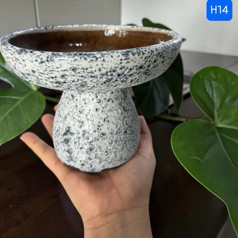 Bình gốm decor men lì chân đế trồng cây mini / dương xỉ( không lỗ), gừng, cắm hoa decor nhà cao 14cm và 17cm