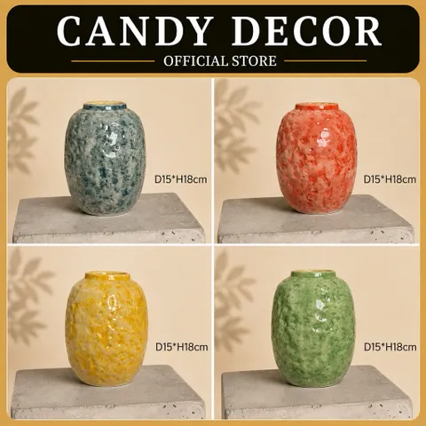 Bình hoa lọ hoa DÁNG VÒ CẨM THẠCH thon cao 18cm Bát Tràng cao cấp, phù hợp decor trang trí nhà cửa, bàn làm việc làm quà